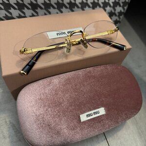 Miu Miu Gold Rimless Designer Eyeglasses Chic Minimal Frame